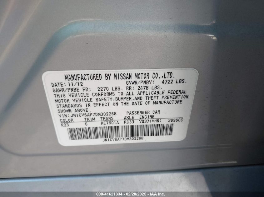 2013 Infiniti G37 Journey VIN: JN1CV6AP7DM302268 Lot: 41621334