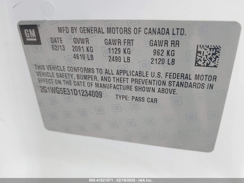 2013 CHEVROLET IMPALA VIN: 2G1WG5E31D1234009