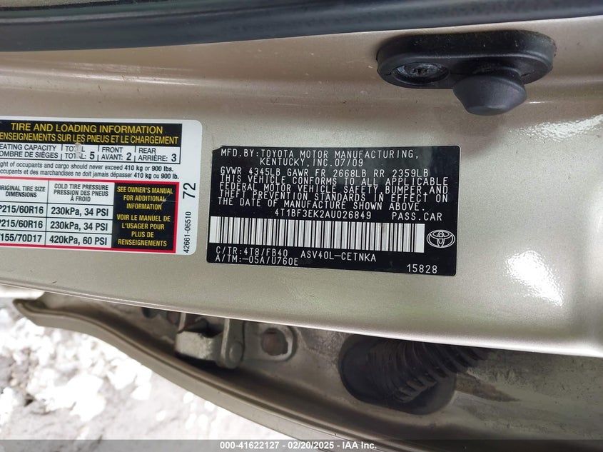 2010 TOYOTA CAMRY VIN: 4T1BF3EK2AU026849