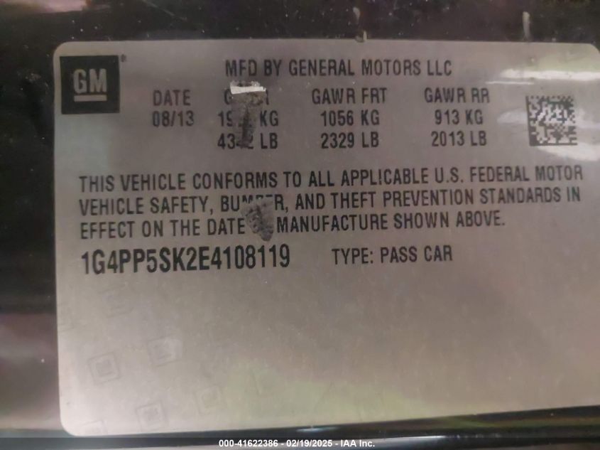 2014 Buick Verano VIN: 1G4PP5SK2E4108119 Lot: 41622386