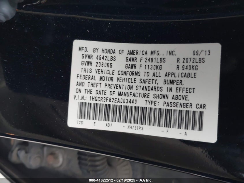 2014 HONDA ACCORD VIN: 1HGCR3F82EA003440