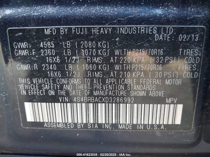 2013 SUBARU OUTBACK 2.5I - 4S4BRBACXD3286992