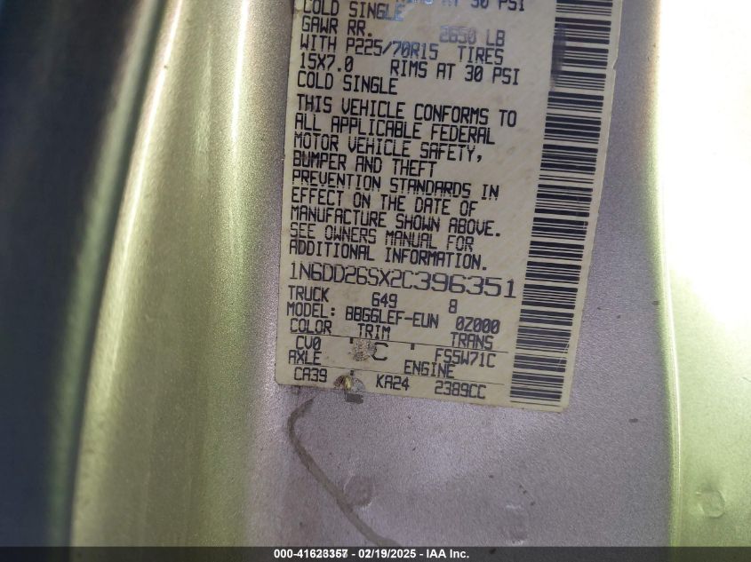 2002 Nissan Frontier Xe VIN: 1N6DD26SX2C396351 Lot: 41623357