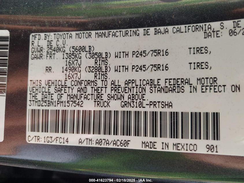 2023 Toyota Tacoma Sr5 V6/Trd Off Road/Trd Sport VIN: 3TMDZ5BN1PM15754 Lot: 41623794