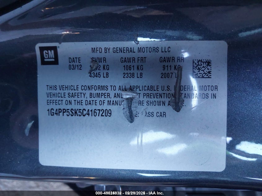 2012 BUICK VERANO VIN: 1G4PP5SK5C4167209