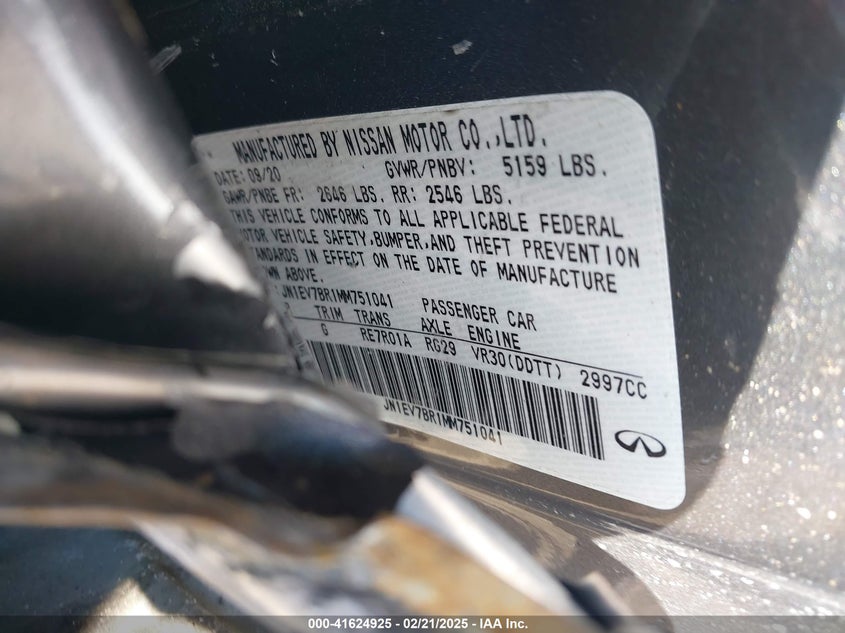 2021 INFINITI Q50 VIN: JN1EV7BR1MM751041