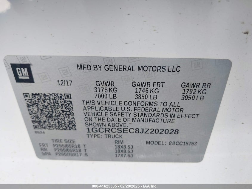 2018 CHEVROLET SILVERADO 1500 1LZ - 1GCRCSEC8JZ202028