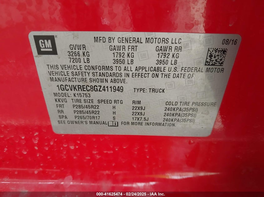 2016 CHEVROLET SILVERADO 1500 VIN: 1GCVKREC8GZ411949