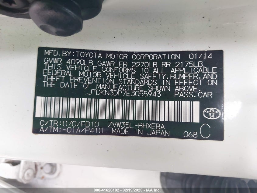 2014 TOYOTA PRIUS PLUG-IN VIN: JTDKN3DP7E3055943