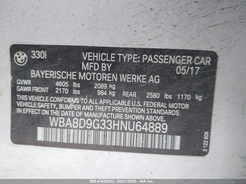 2017 BMW 330I XDRIVE - WBA8D9G33HNU64889