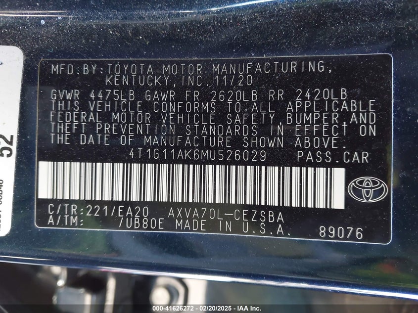 2021 TOYOTA CAMRY SE - 4T1G11AK6MU526029