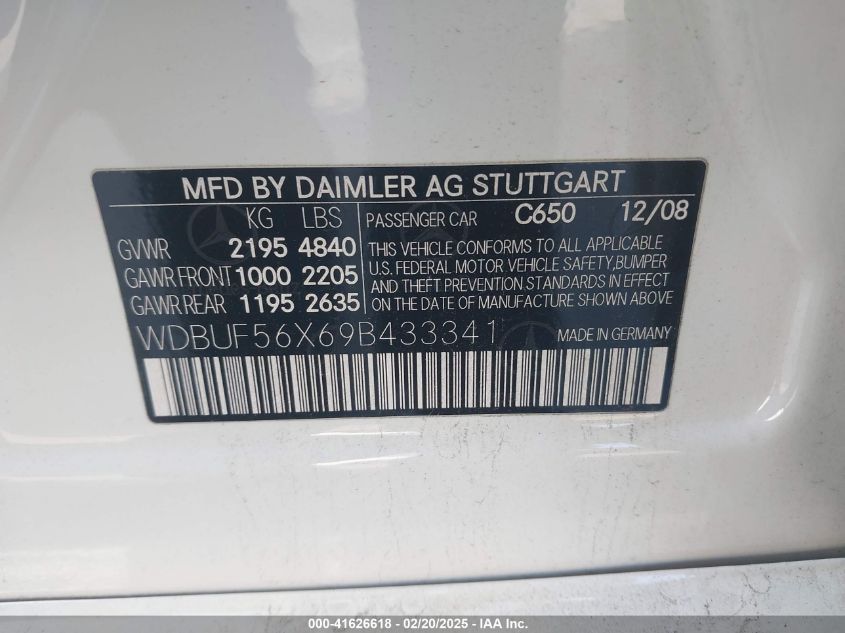 2009 Mercedes-Benz E 350 VIN: WDBUF56X69B433341 Lot: 41626618