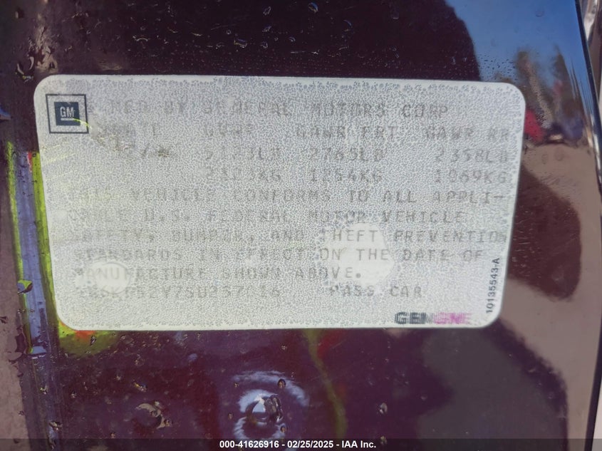 1995 Cadillac De Ville VIN: 1C6KF52Y7SU257016 Lot: 41626916