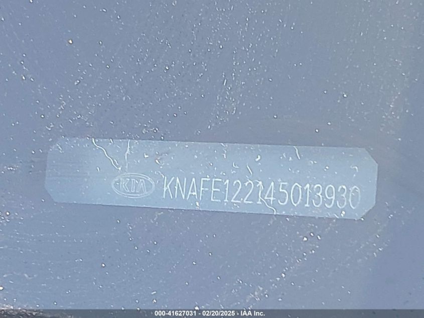 2004 Kia Spectra Ex/Lx VIN: KNAFE122145013930 Lot: 41627031