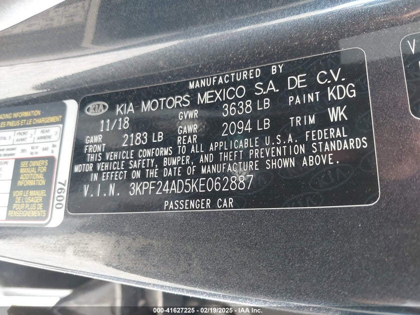 2019 KIA FORTE FE - 3KPF24AD5KE062887