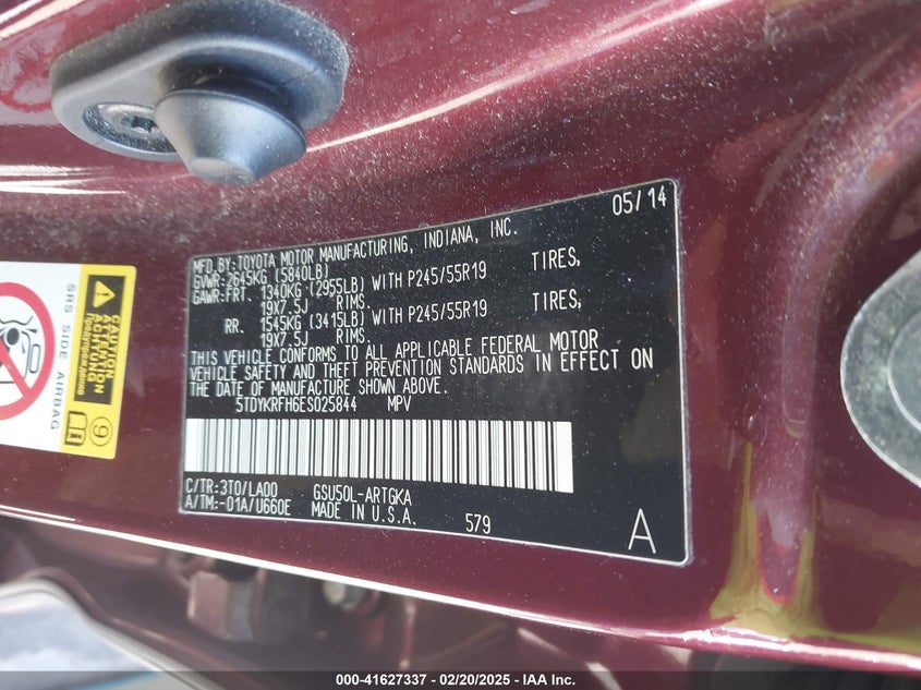 2014 TOYOTA HIGHLANDER LIMITED V6 - 5TDYKRFH6ES025844