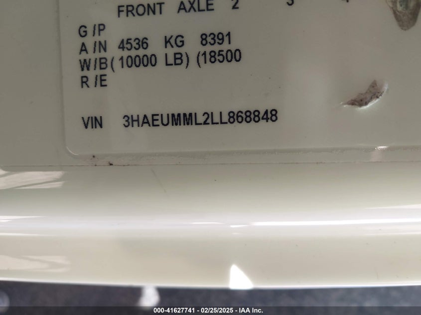 2020 International Mv VIN: 3HAEUMML2LL868848 Lot: 41627741