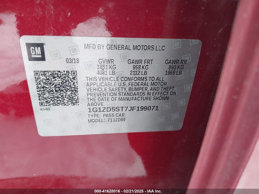 2018 CHEVROLET MALIBU VIN: 1G1ZD5ST7JF199071