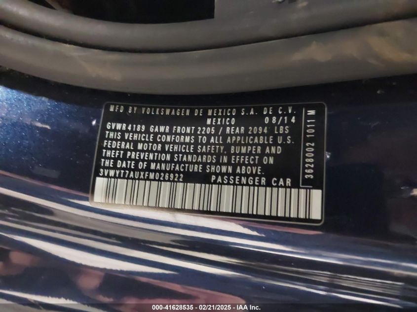 2015 Volkswagen Golf Gti S VIN: 3VWYT7AUXFM026922 Lot: 41628535