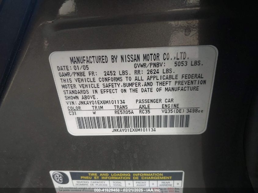 2006 Infiniti M35 Sport VIN: JNKAY01EX6M101134 Lot: 41629458