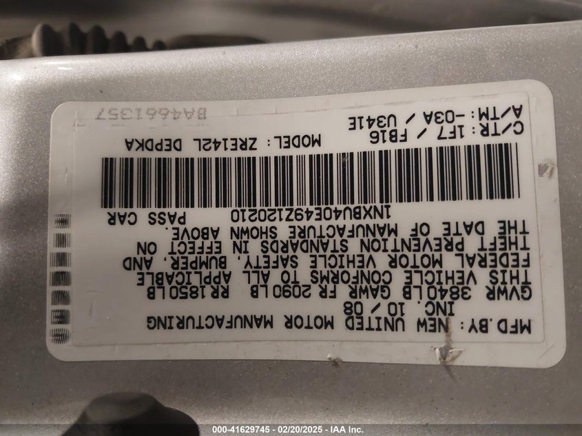 2009 TOYOTA COROLLA VIN: 1NXBU40E49Z120210