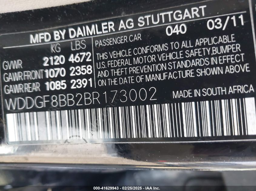 2011 Mercedes-Benz C 300 Luxury 4Matic/Sport 4Matic VIN: WDDGF8BB2BR173002 Lot: 41629943