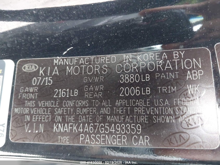 2016 KIA FORTE VIN: KNAFK4A67G5493359
