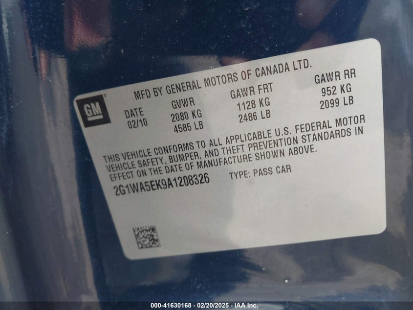 2010 CHEVROLET IMPALA VIN: 2G1WA5EK9A1208326