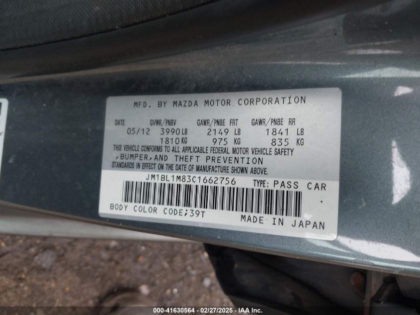 2012 Mazda Mazda3 I Grand Touring VIN: JM1BL1M83C1662756 Lot: 41630564