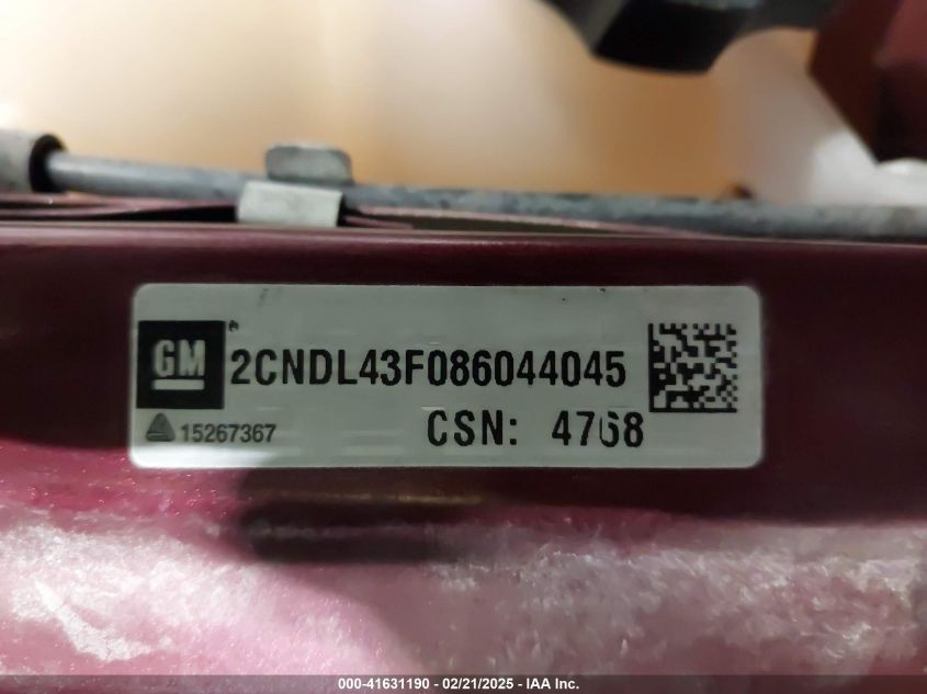 2008 Chevrolet Equinox Lt VIN: 2CNDL43F086044045 Lot: 41631190