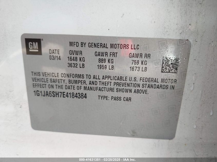 2014 Chevrolet Sonic Ls Auto VIN: 1G1JA6SH7E4184384 Lot: 41631351