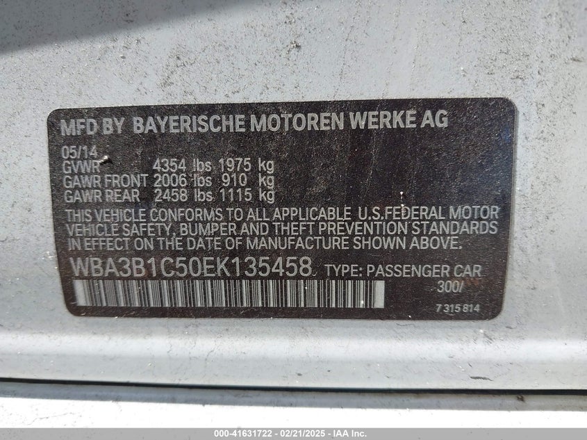2014 BMW 320I - WBA3B1C50EK135458