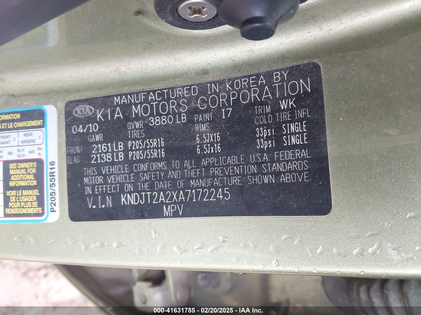 2010 KIA SOUL VIN: KNDJT2A2XA7172245