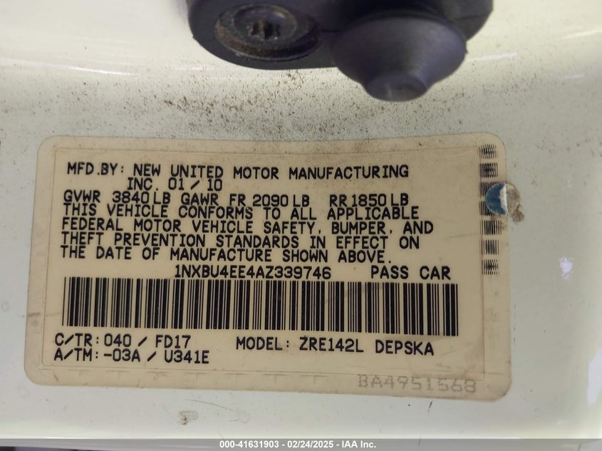 2010 TOYOTA COROLLA VIN: 1NXBU4EE4AZ339746