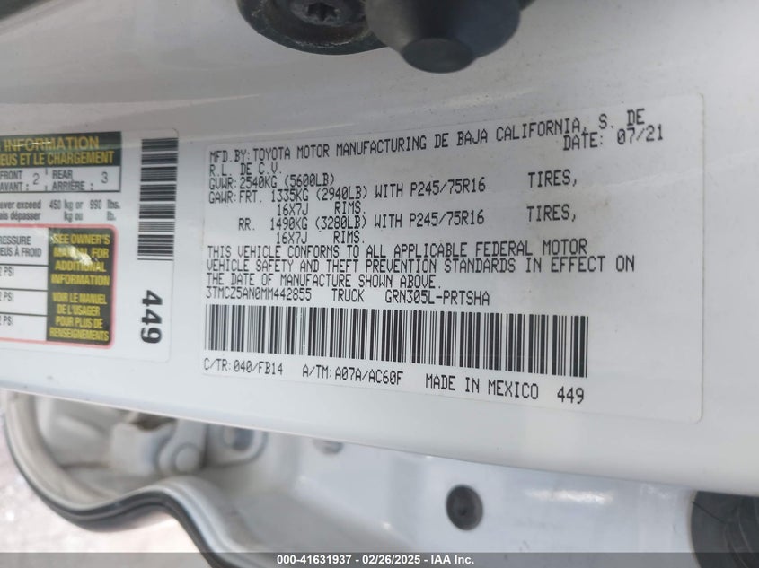 2021 TOYOTA TACOMA SR V6 - 3TMCZ5AN0MM442855