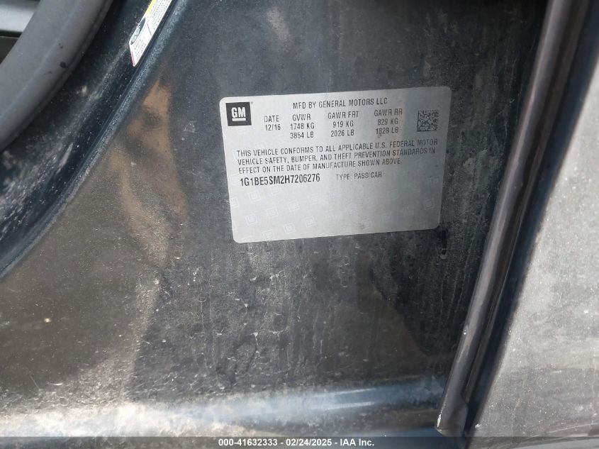 2017 Chevrolet Cruze Lt Auto VIN: 1G1BE5SM2H7206276 Lot: 41632333