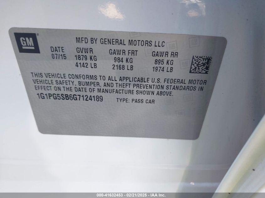 2016 Chevrolet Cruze Limited Ltz Auto VIN: 1G1PG5SB6G7124189 Lot: 41632453