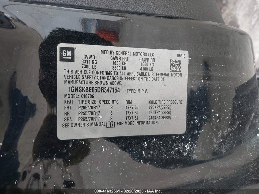 2013 CHEVROLET TAHOE LT - 1GNSKBE06DR347154