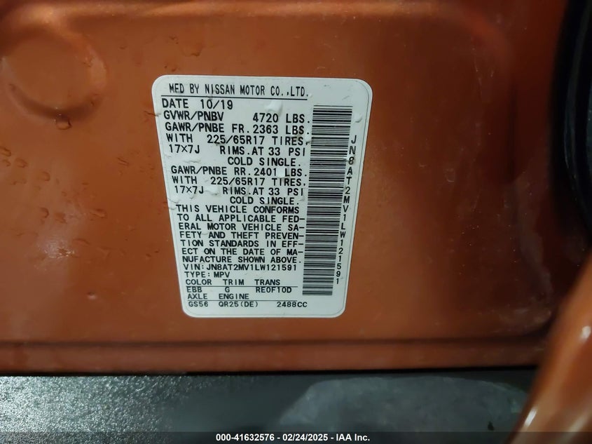 2020 NISSAN ROGUE SV INTELLIGENT AWD - JN8AT2MV1LW121591