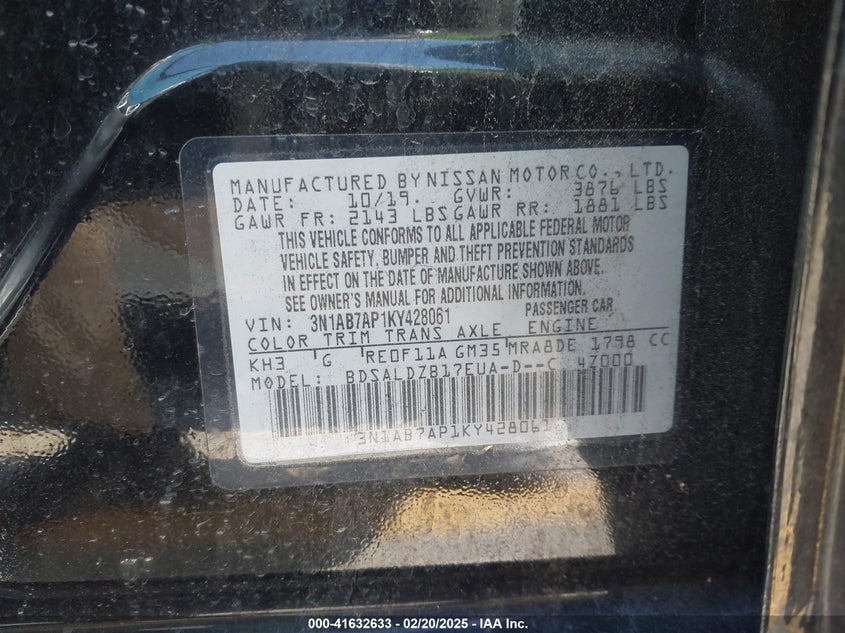 2019 NISSAN SENTRA VIN: 3N1AB7AP1KY428061