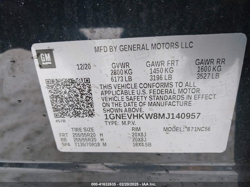 2021 CHEVROLET TRAVERSE AWD LT LEATHER - 1GNEVHKW8MJ140957