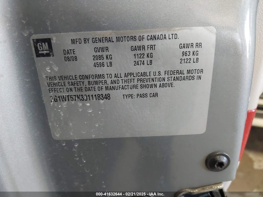 2009 CHEVROLET IMPALA VIN: 2G1WT57K391118348