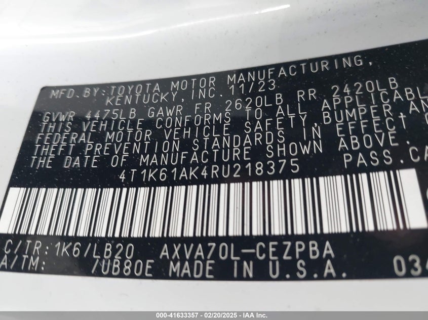 2024 TOYOTA CAMRY VIN: 4T1K61AK4RU218375