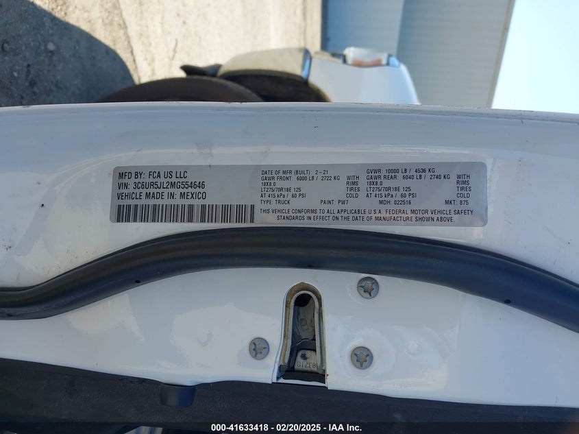 2021 RAM 2500 BIG HORN  4X4 8' BOX - 3C6UR5JL2MG554646