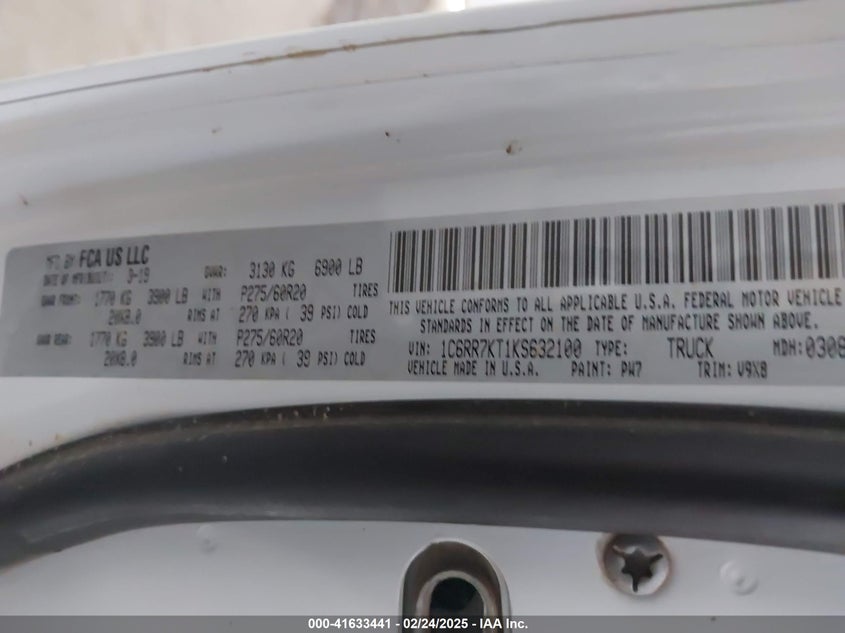 2019 Ram 1500 Classic Express 4X4 5'7 Box VIN: 1C6RR7KT1KS632100 Lot: 41633441