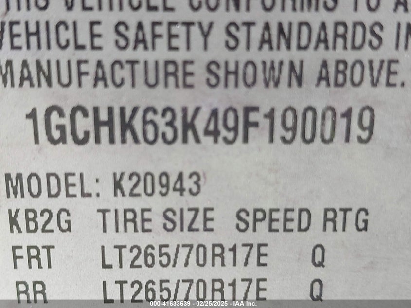 2009 CHEVROLET SILVERADO 2500HD VIN: 1GCHK63K49F190019