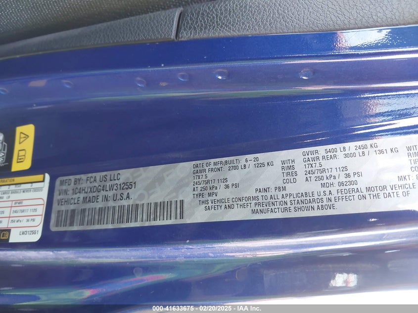 2020 JEEP WRANGLER UNLIMITED SPORT S 4X4 - 1C4HJXDG4LW312551