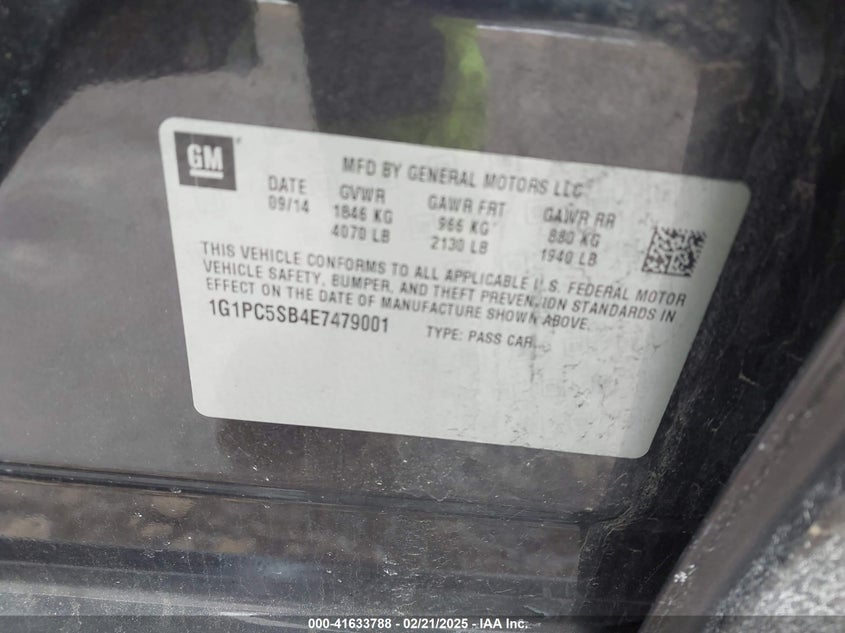 2014 CHEVROLET CRUZE VIN: 1G1PC5SB4E7479001