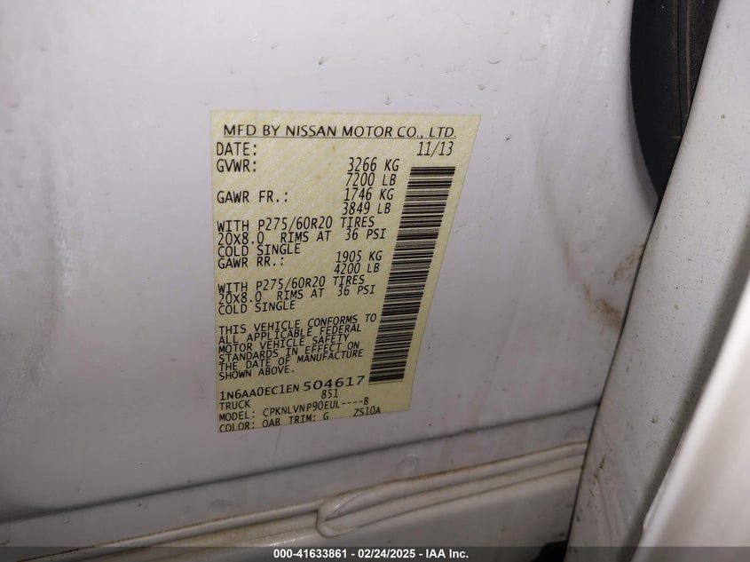 2014 NISSAN TITAN VIN: 1N6AA0EC1EN504617