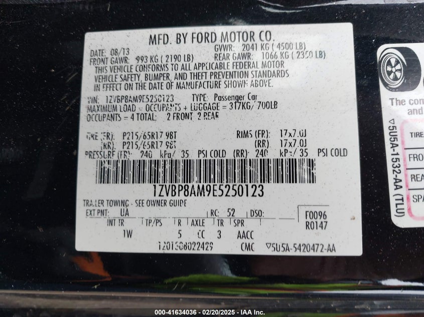 2014 FORD MUSTANG VIN: 1ZVBP8AM9E5250123